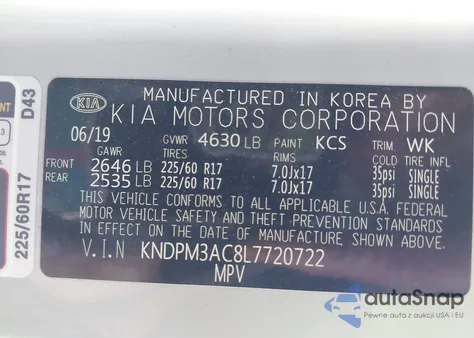 2020 Kia Sportage Lx z USA, uszkodzony, nr VIN KNDPM3AC8L7720722